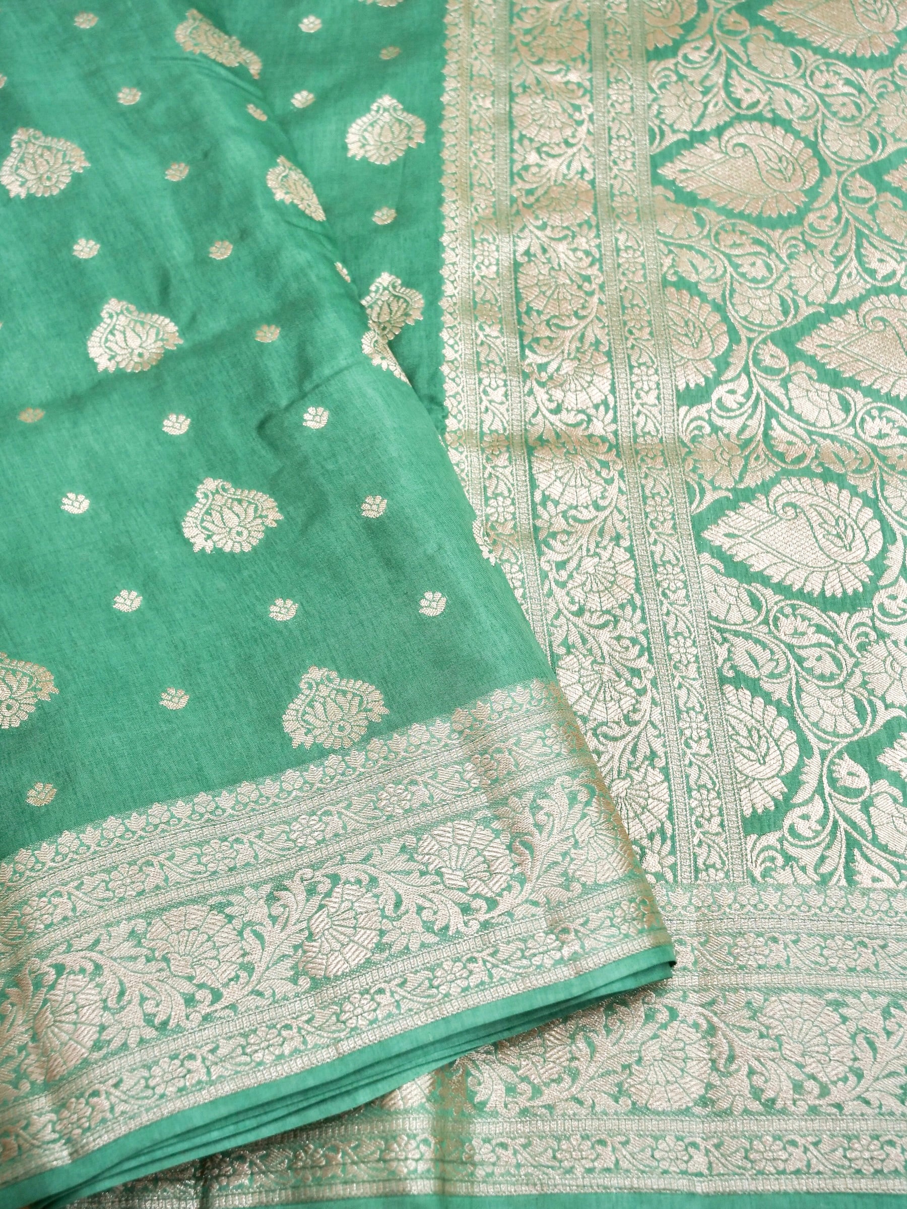 Sea Green Banarasi Viscose Dola Silk Saree
