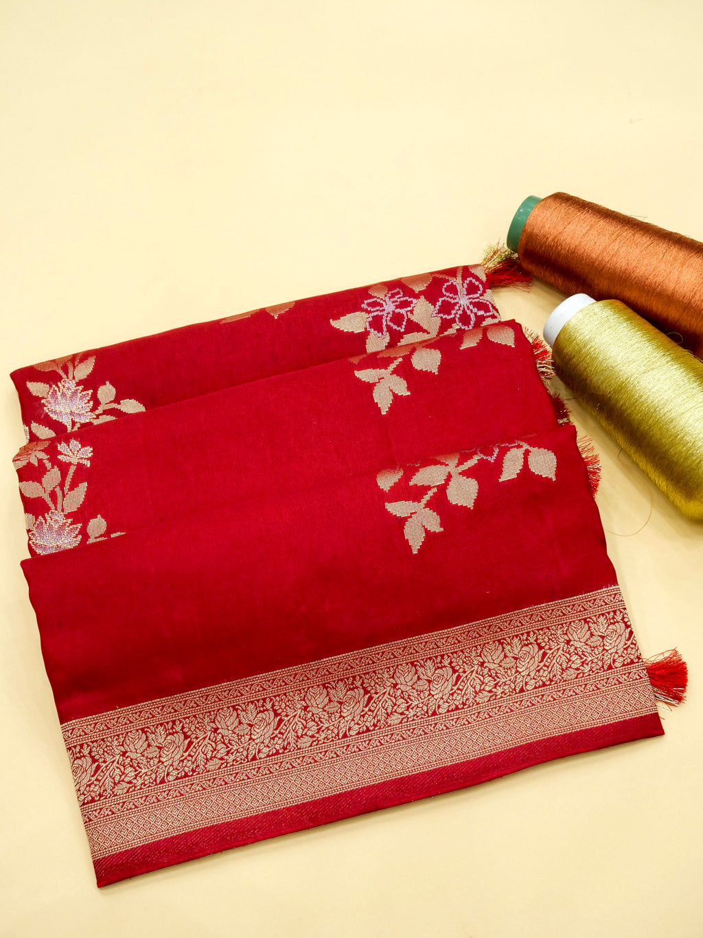 Crimson Red Banarasi Viscose Dola Silk Saree