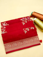 Crimson Red Banarasi Viscose Dola Silk Saree