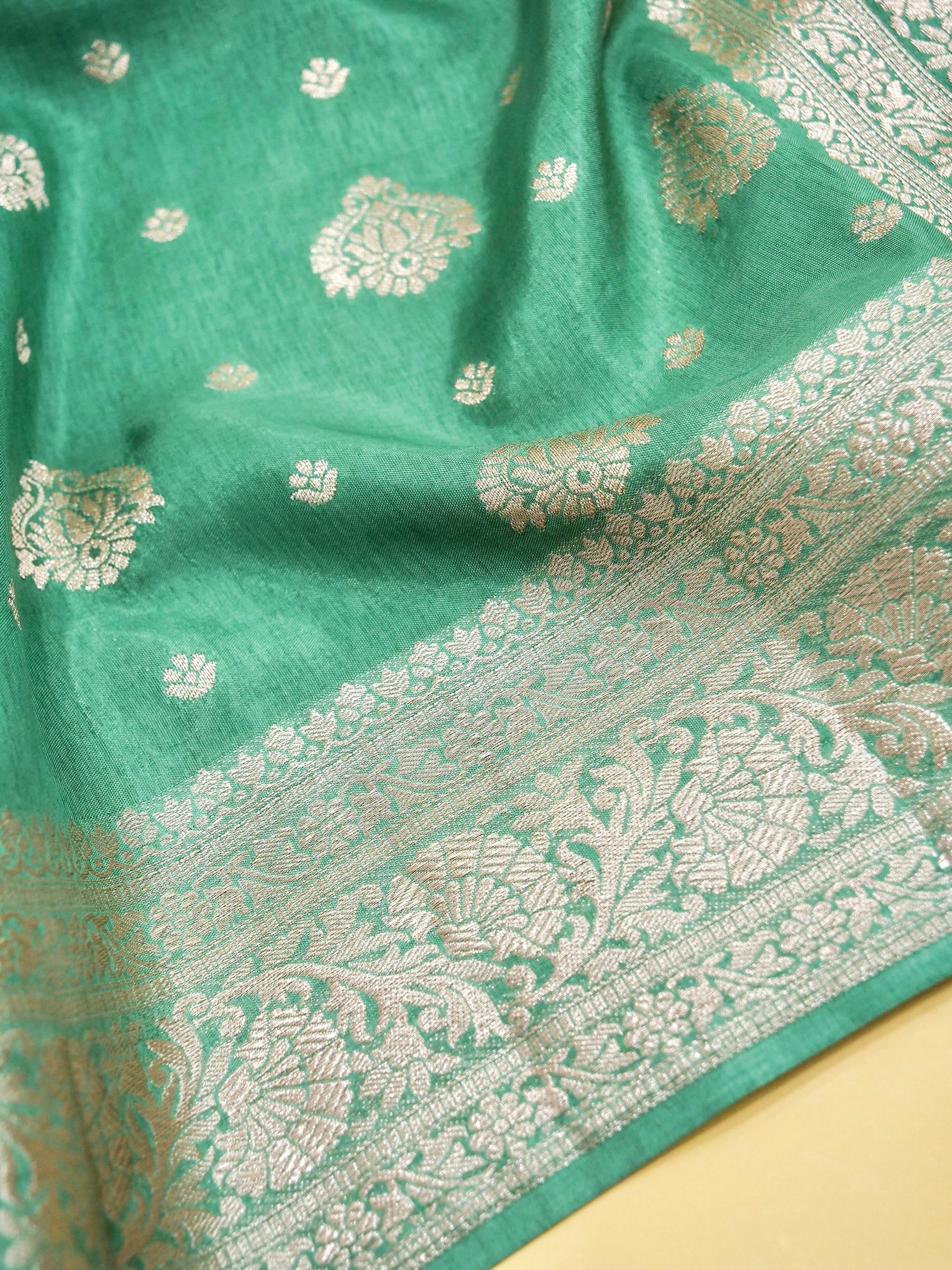 Sea Green Banarasi Viscose Dola Silk Saree