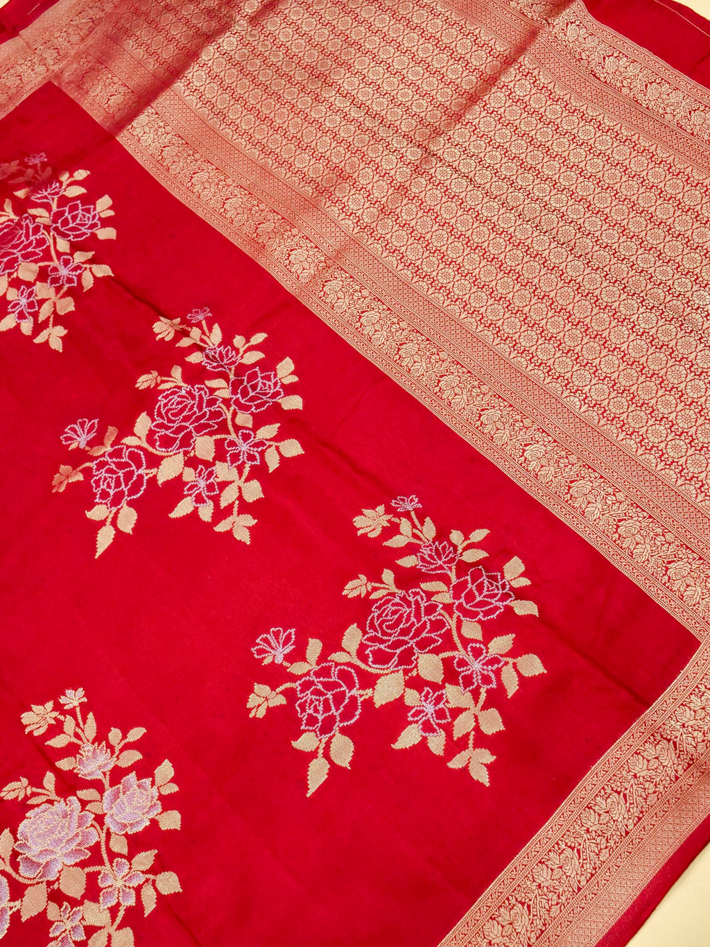Crimson Red Banarasi Viscose Dola Silk Saree