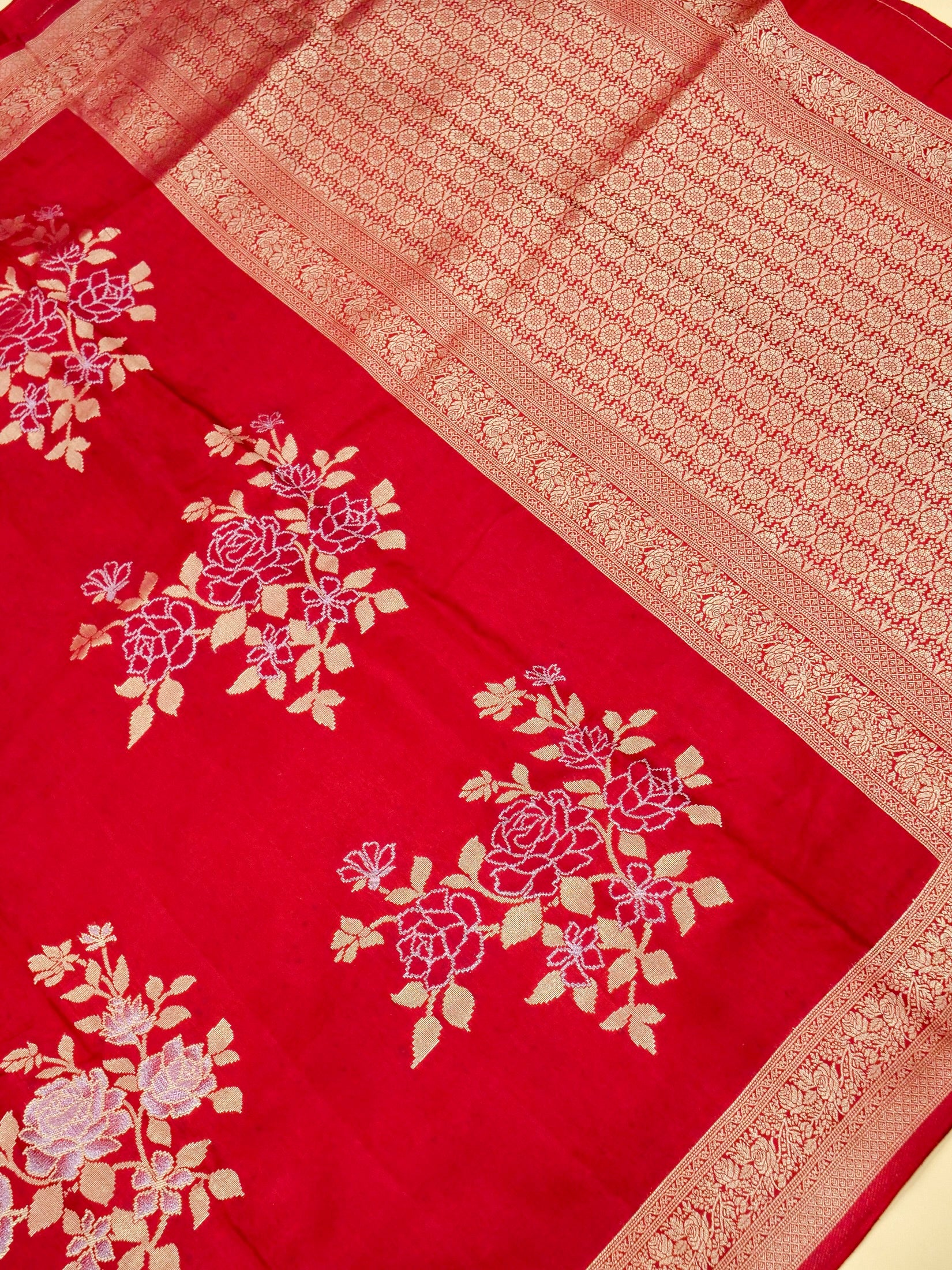 Crimson Red Banarasi Viscose Dola Silk Saree