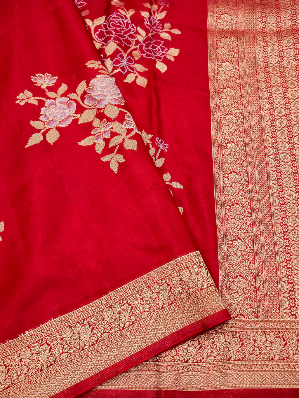 Crimson Red Banarasi Viscose Dola Silk Saree