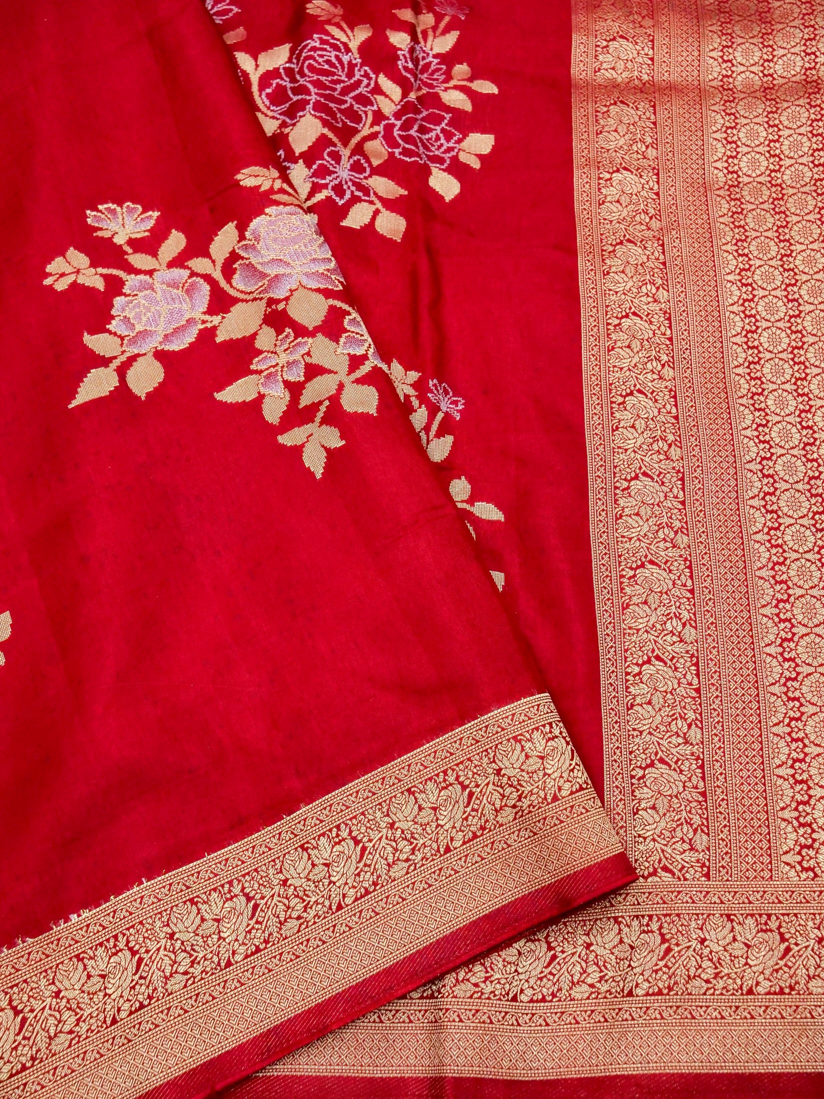 Crimson Red Banarasi Viscose Dola Silk Saree