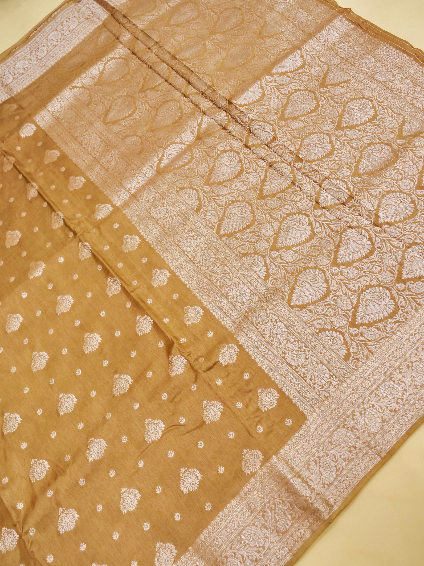 Golden Brown Banarasi Viscose Dola Silk Saree