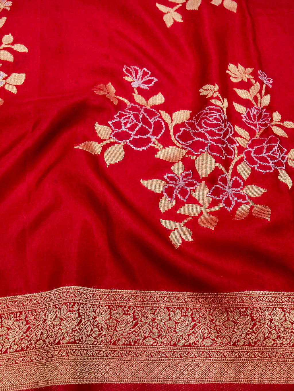 Crimson Red Banarasi Viscose Dola Silk Saree