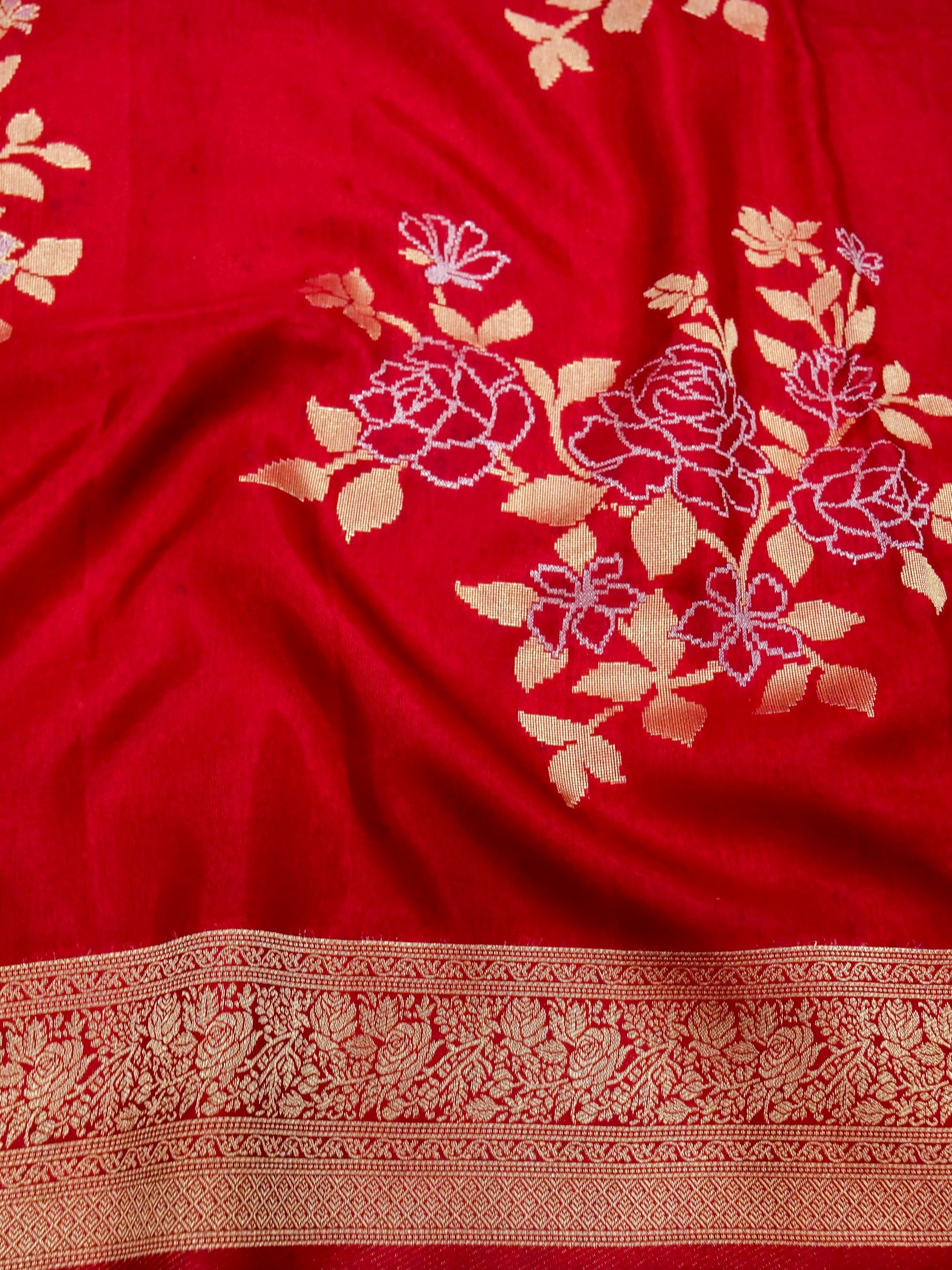 Crimson Red Banarasi Viscose Dola Silk Saree