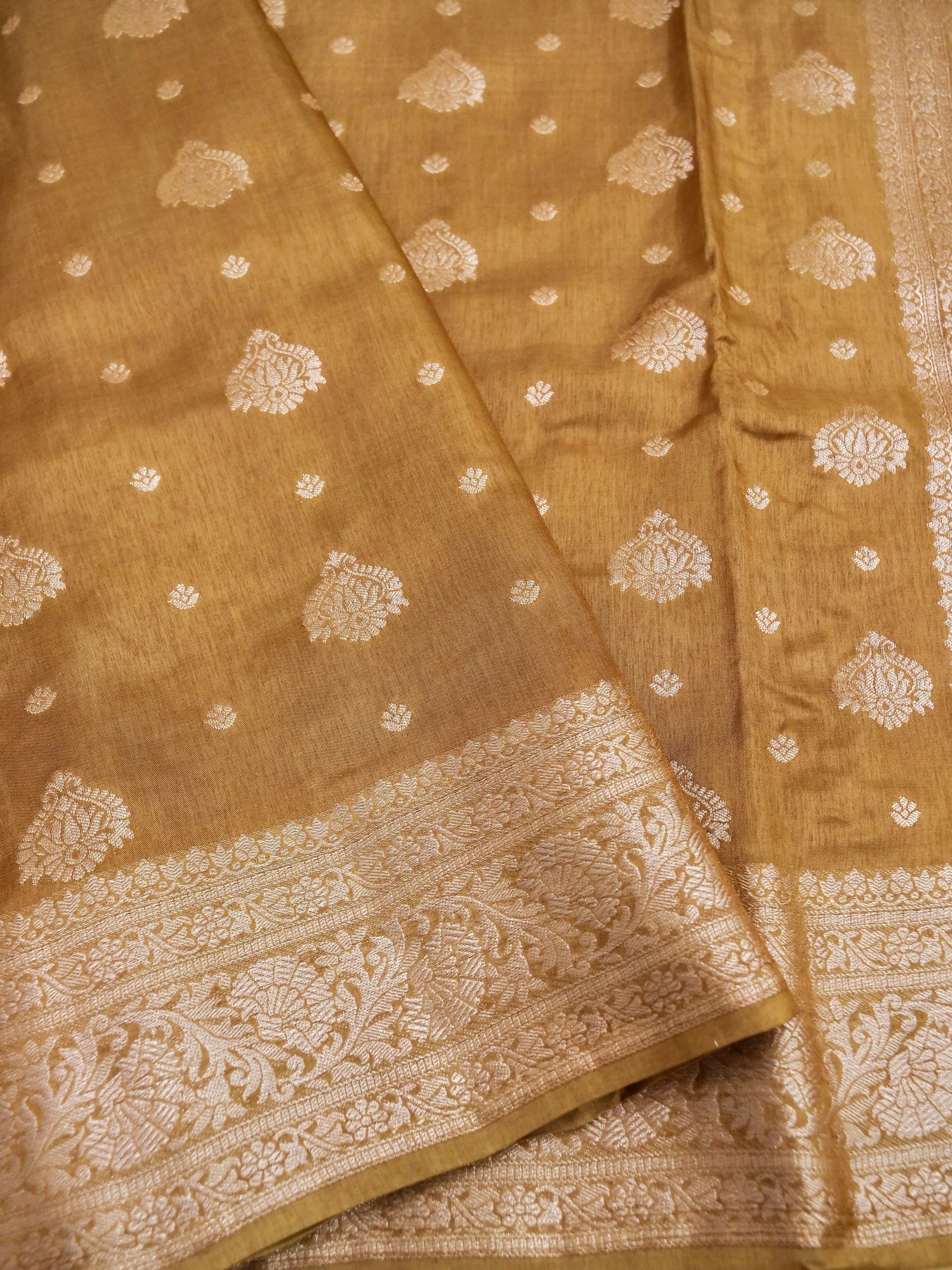 Golden Brown Banarasi Viscose Dola Silk Saree