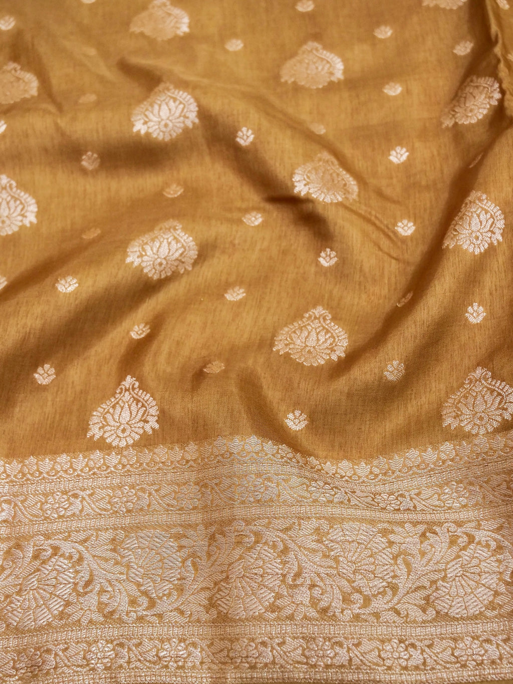 Golden Brown Banarasi Viscose Dola Silk Saree