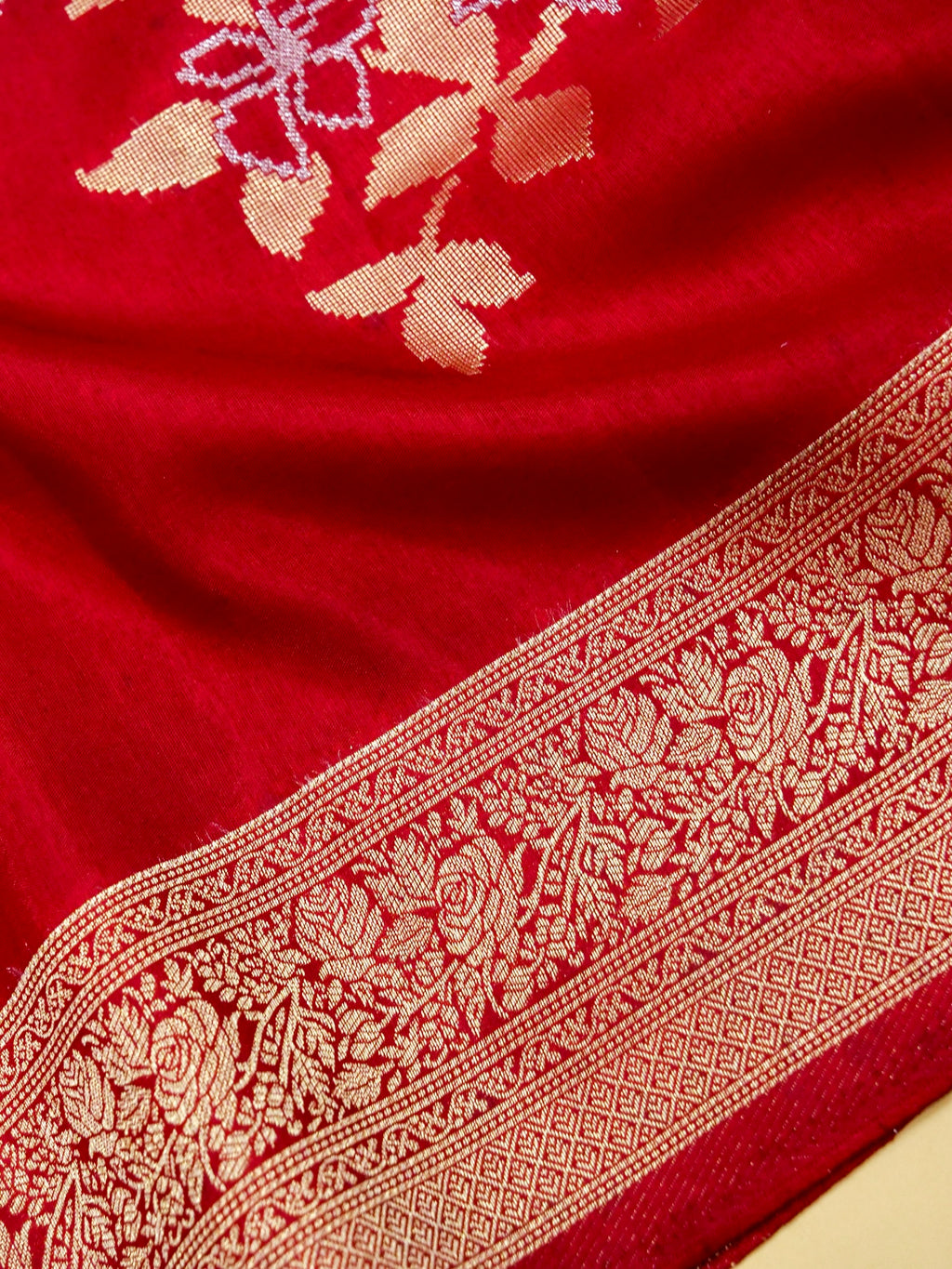 Crimson Red Banarasi Viscose Dola Silk Saree
