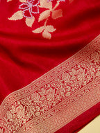 Crimson Red Banarasi Viscose Dola Silk Saree