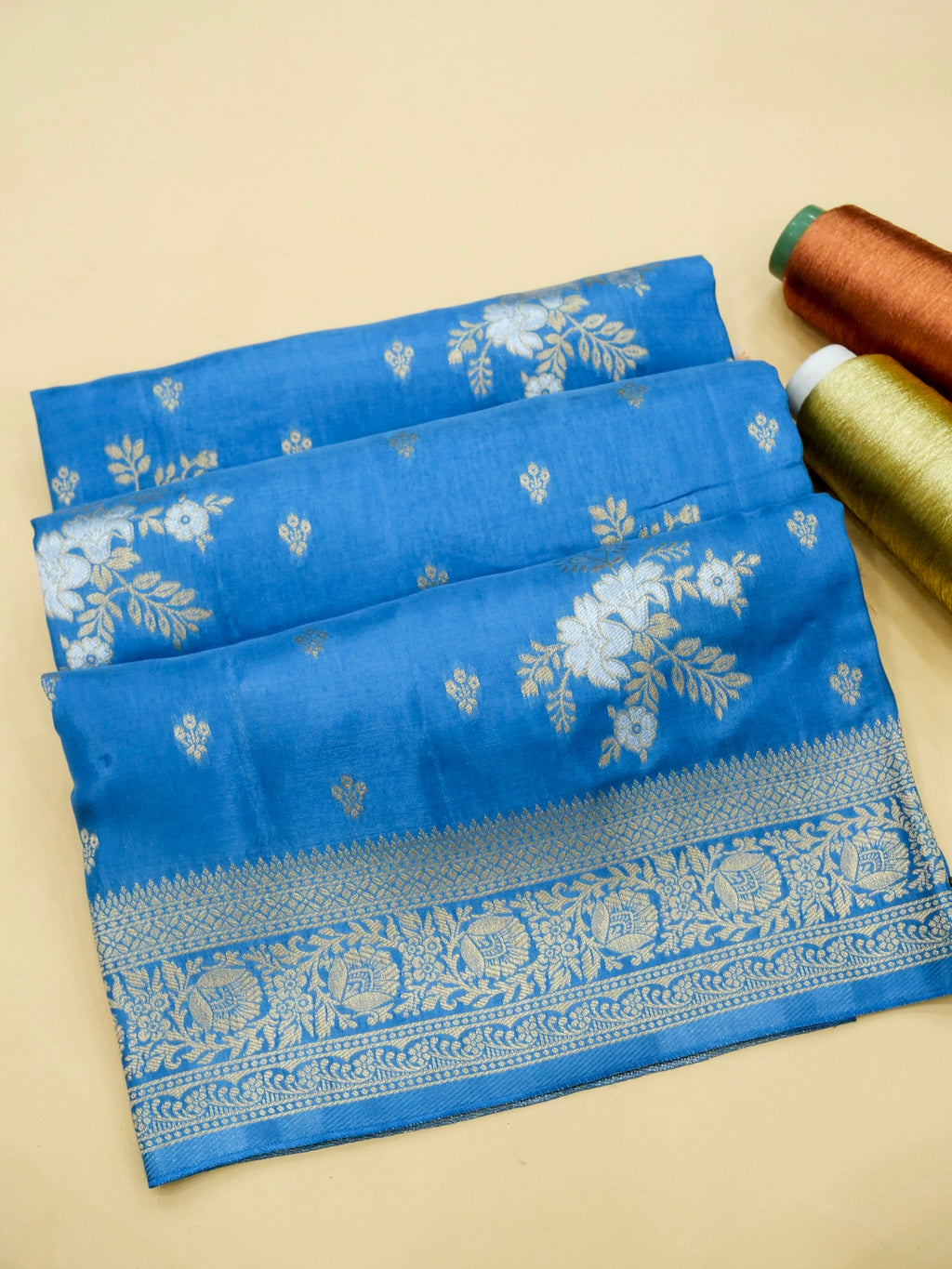 Azure Blue Banarasi Viscose Dola Silk Saree