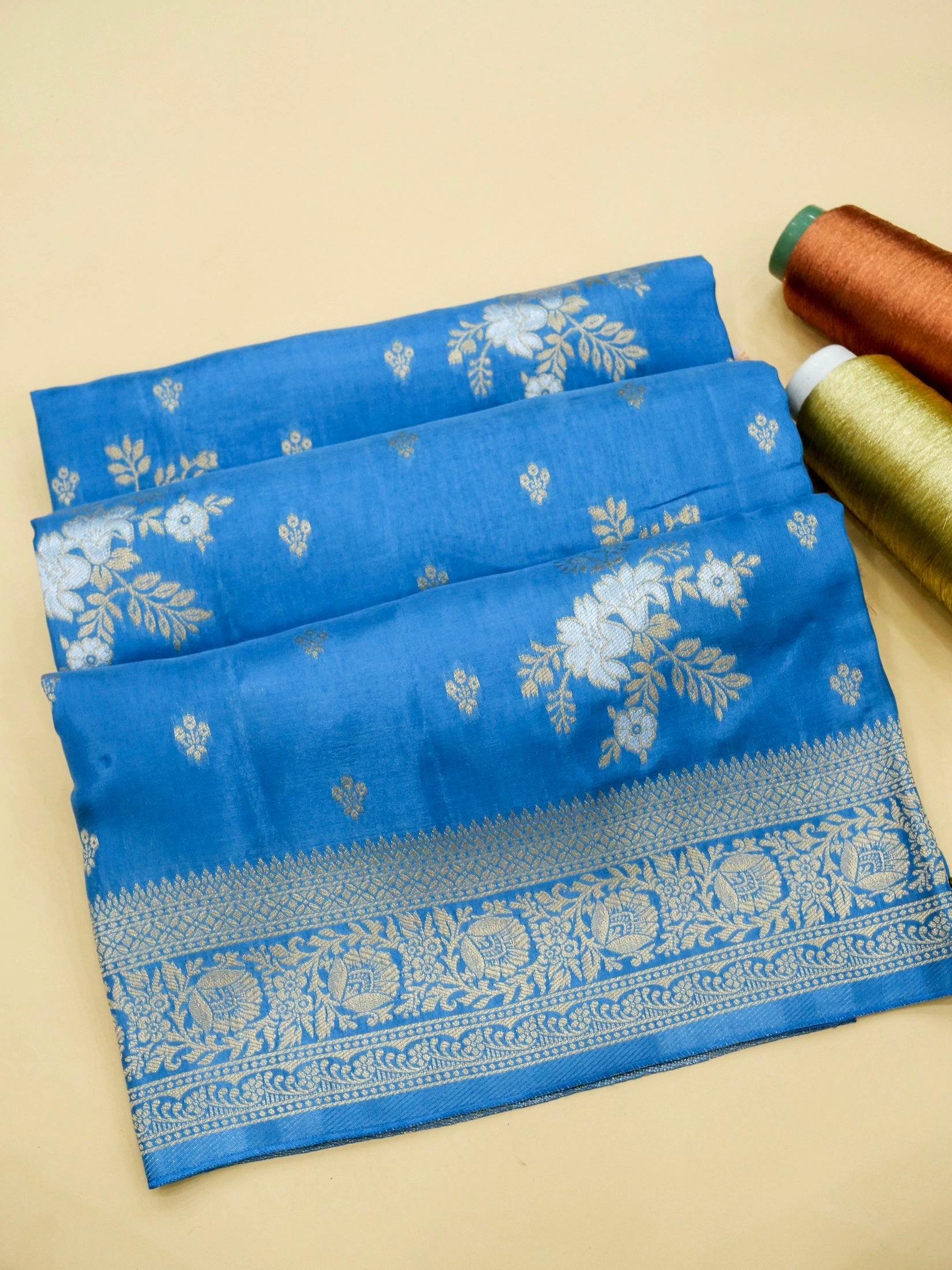 Azure Blue Banarasi Viscose Dola Silk Saree