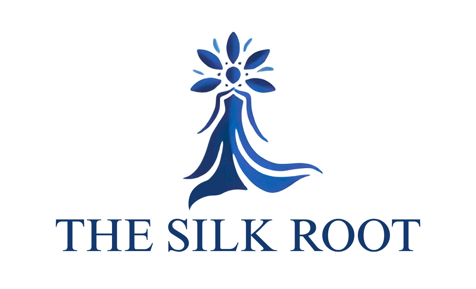 Logo of 'The Silk Root' with a blue design on a white background