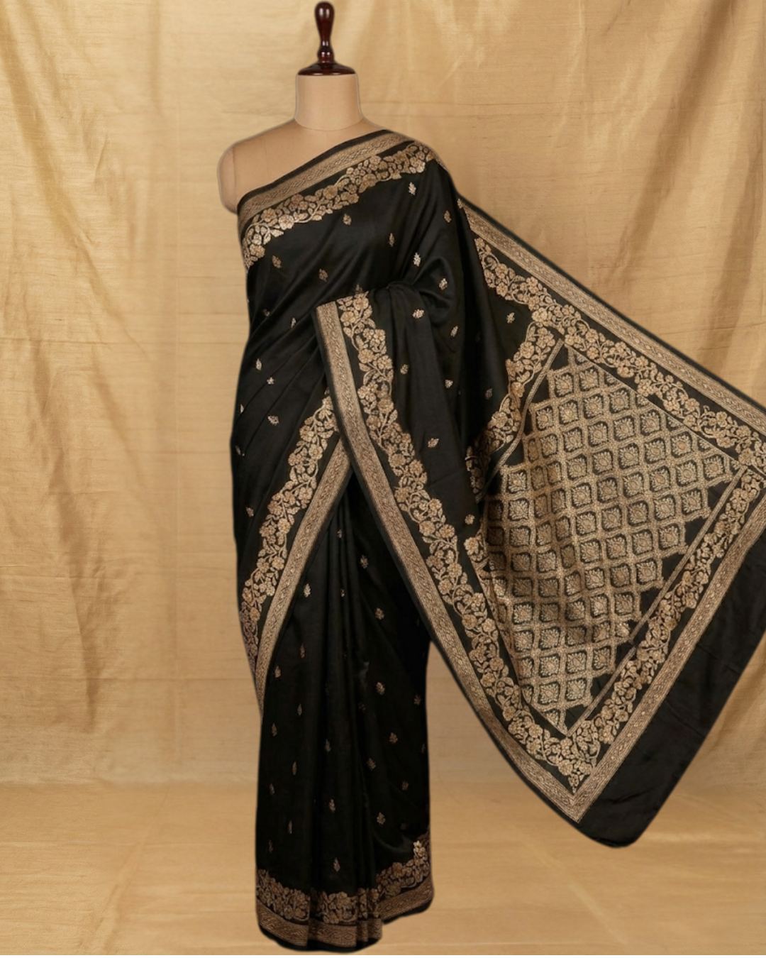 Black Banarasi Mashru Katan Silk Saree