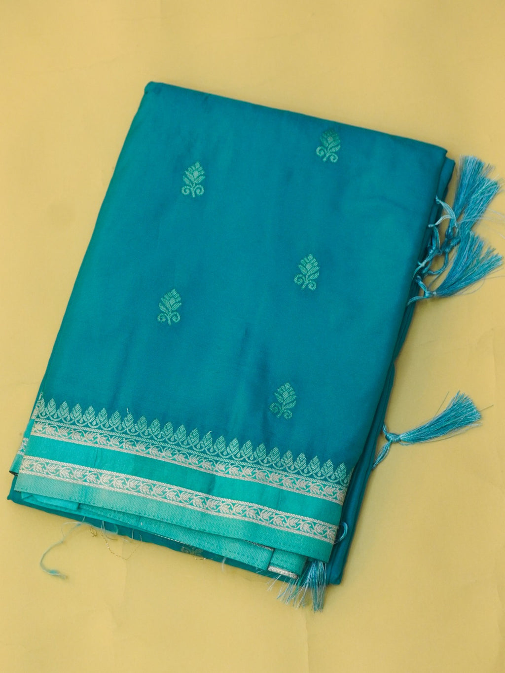 Turquoise Blue Soft Silk Banarasi Saree with Silver Buti Work