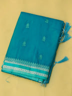 Turquoise Blue Soft Silk Banarasi Saree with Silver Buti Work