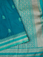 Turquoise Blue Soft Silk Banarasi Saree with Silver Buti Work