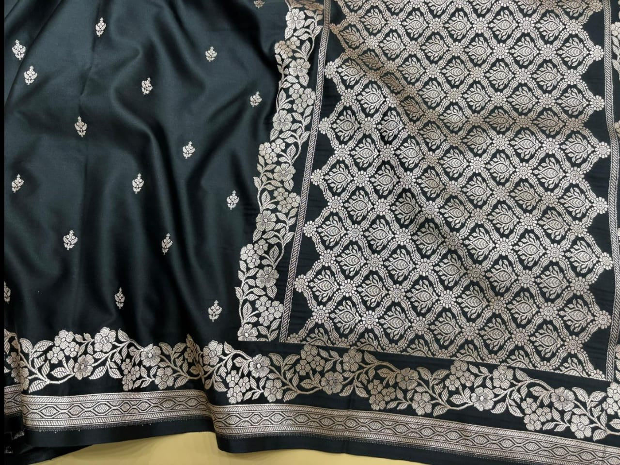 Black Banarasi Mashru Katan Silk Saree