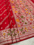 Banarasi Silk Saree allover Beautiful zari buti work and Meenakari paithni border