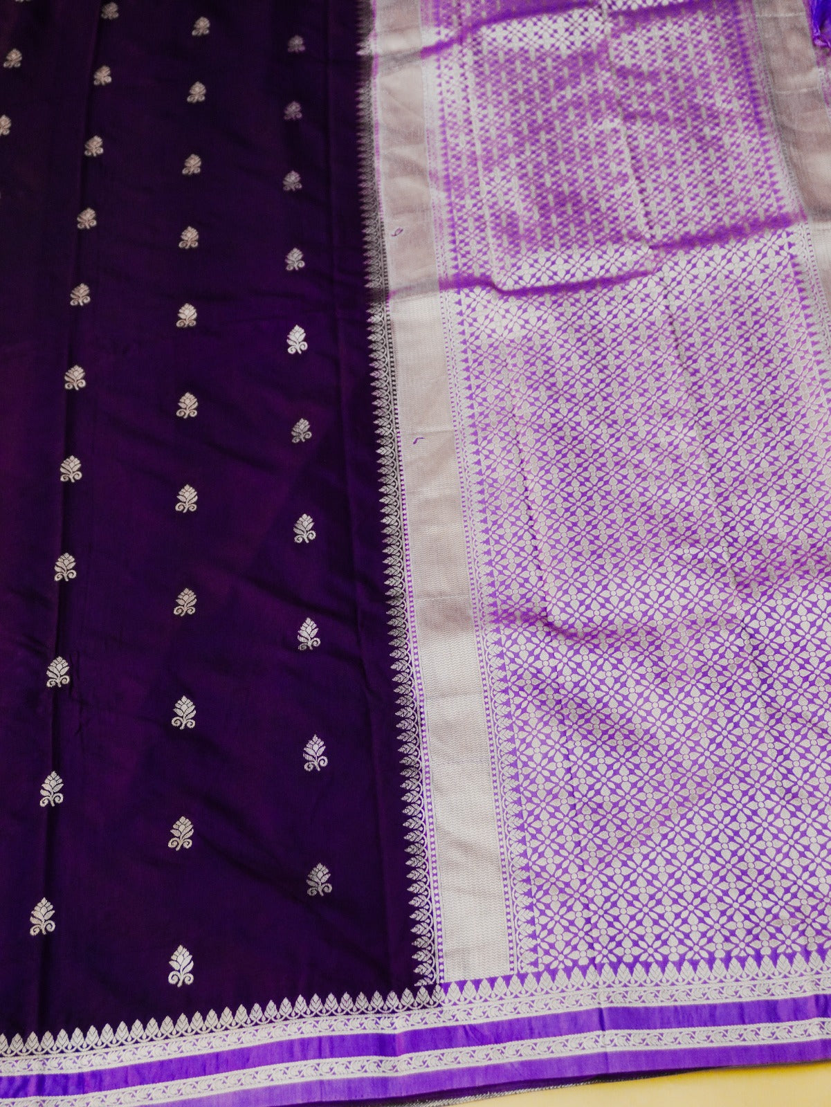 Purple Soft Silk Banarasi Saree with Silver Buti Work