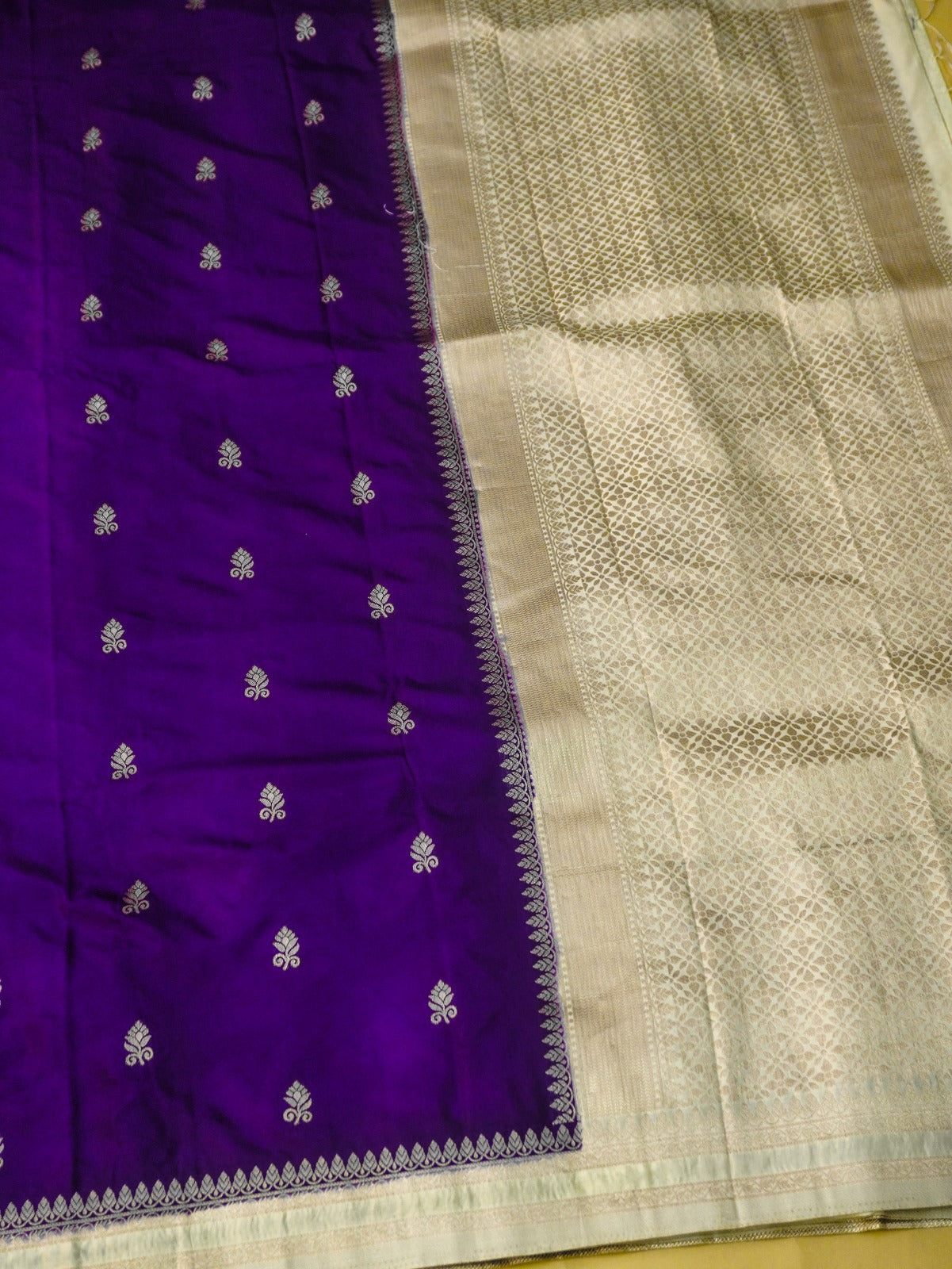 Purple Soft Silk Banarasi Saree with Silver Buti Work