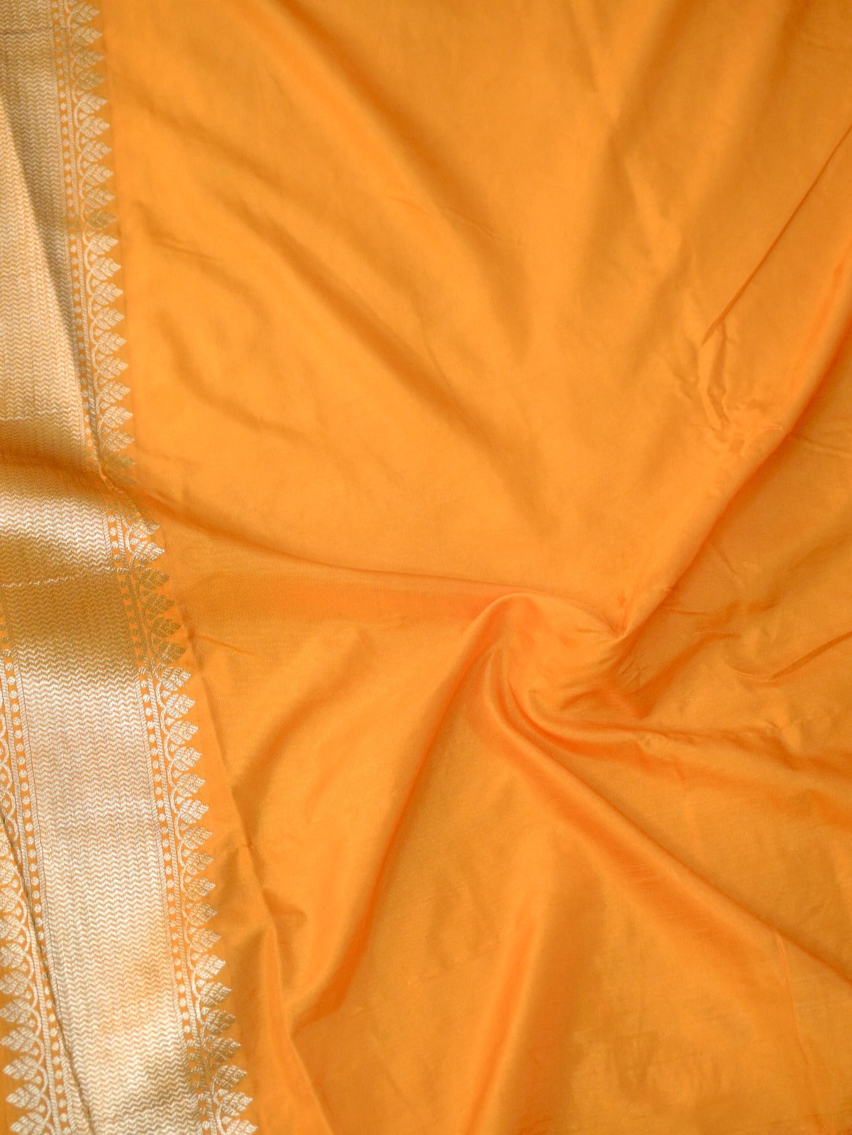 Orange Soft Silk Banarasi Saree with Silver Buti Work