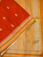 Orange Soft Silk Banarasi Saree with Silver Buti Work