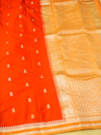 Orange Soft Silk Banarasi Saree with Silver Buti Work