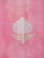 Baby Pink Silky Silk Banarasi Saree with Floral Zari Buti & Rich Zari Border