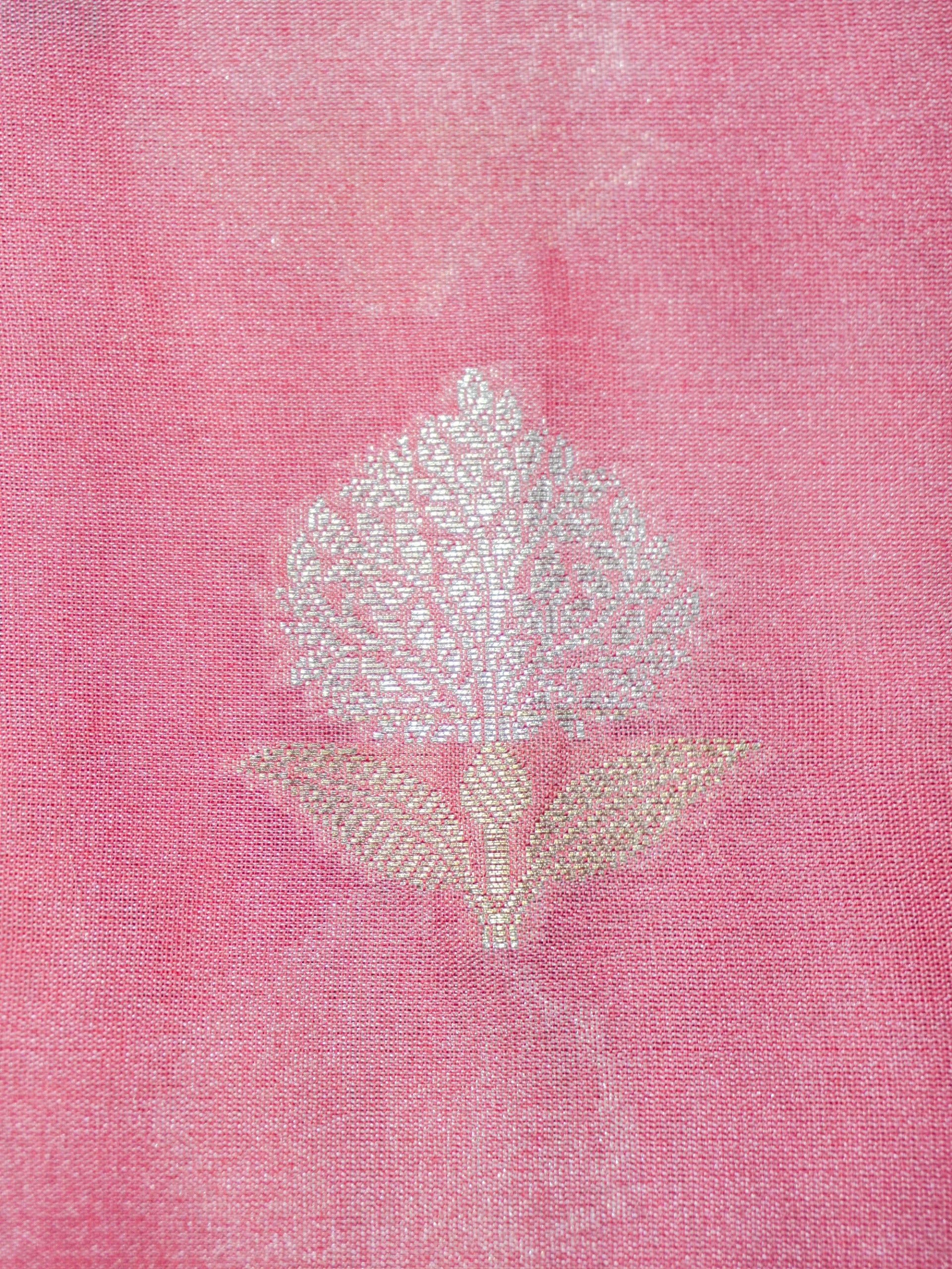 Baby Pink Silky Silk Banarasi Saree with Floral Zari Buti & Rich Zari Border
