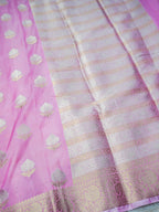 Candy Pink Silky Silk Banarasi Saree with Floral Zari Buti & Rich Zari Border