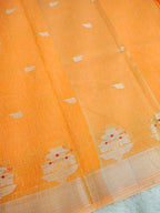 Peach Cotton Banarasi Saree with Floral Buti & Rich Zari Border