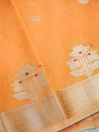 Peach Cotton Banarasi Saree with Floral Buti & Rich Zari Border