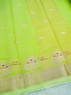 Pista Green Cotton Banarasi Saree with Floral Buti & Rich Zari Border