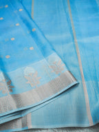 Sky Blue Tissue Banarasi Saree with Floral Buti & Silver Zari Border