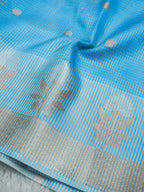 Sky Blue Tissue Banarasi Saree with Floral Buti & Silver Zari Border