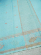 Sky Blue Linen Banarasi Saree with Floral Buta & Rich Zari Border