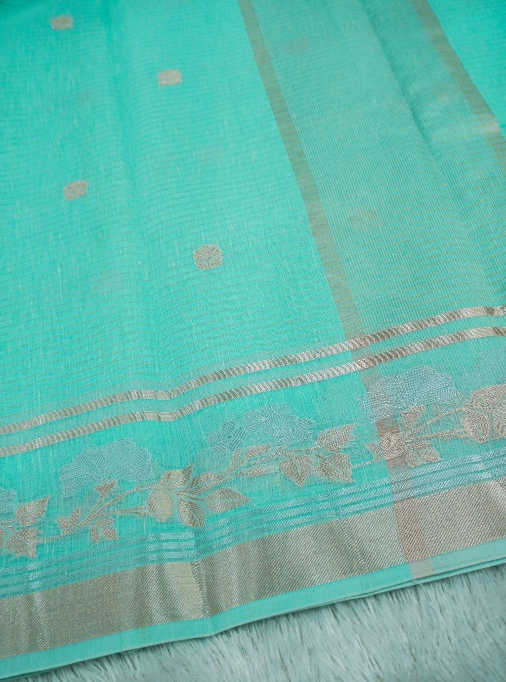 Aqua Green Tissue Banarasi Saree with Floral Buta & Rich Zari Border