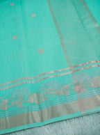 Aqua Green Tissue Banarasi Saree with Floral Buta & Rich Zari Border