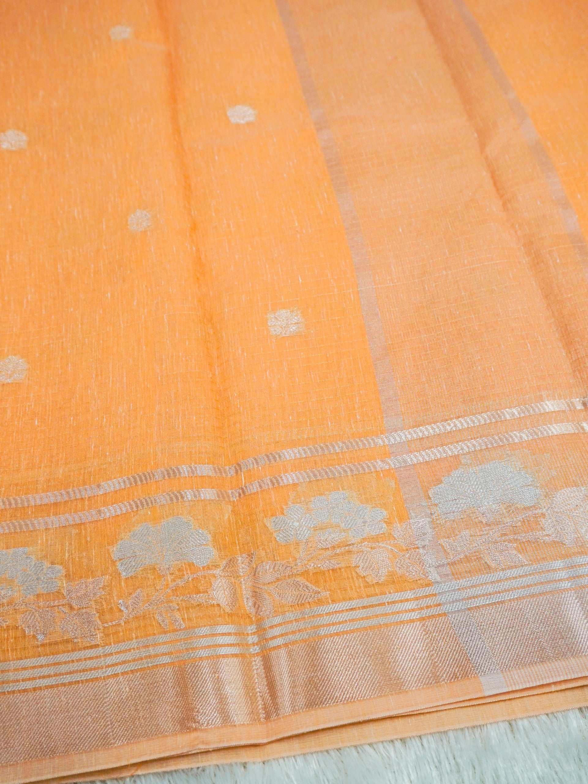 Peach Tissue Banarasi Saree with Floral Buta & Rich Zari Border