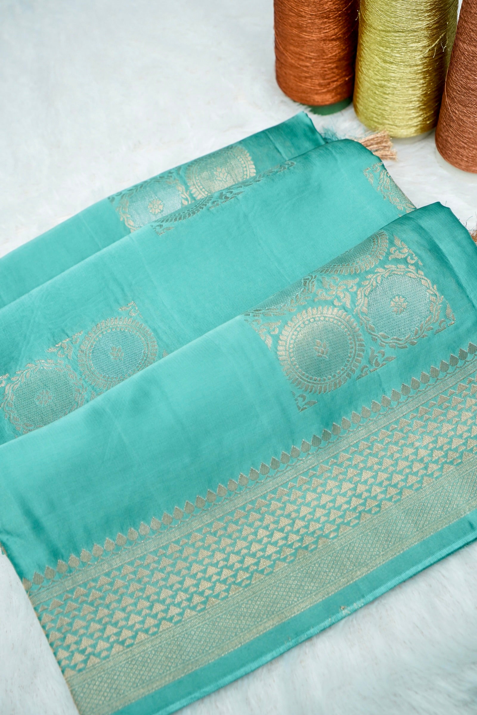 Aqua Green Banarasee Organza Satin Saree