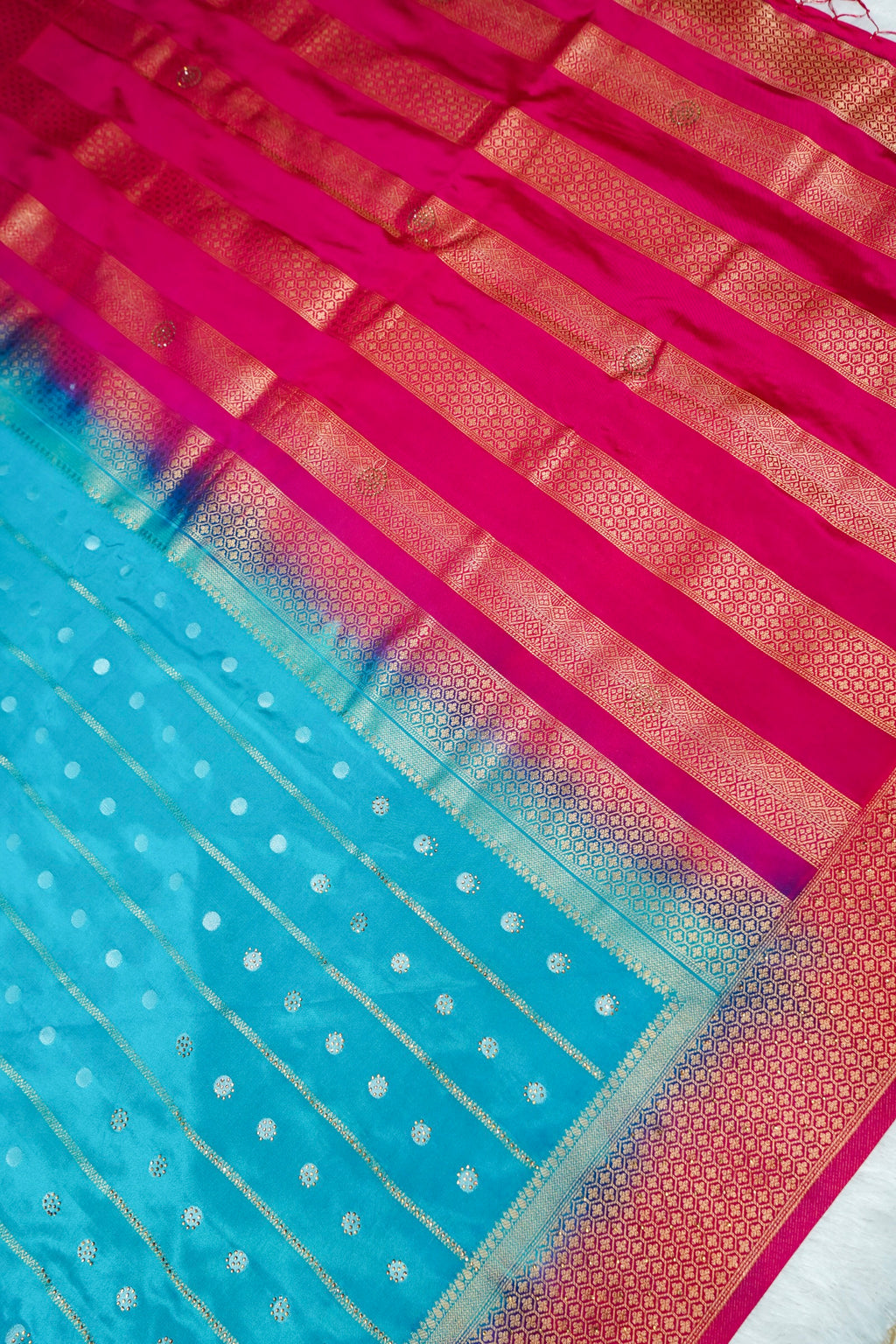 Turquoise Blue Banarasi German Silk Saree