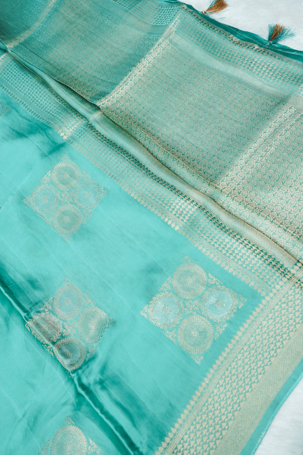 Aqua Green Banarasee Organza Satin Saree