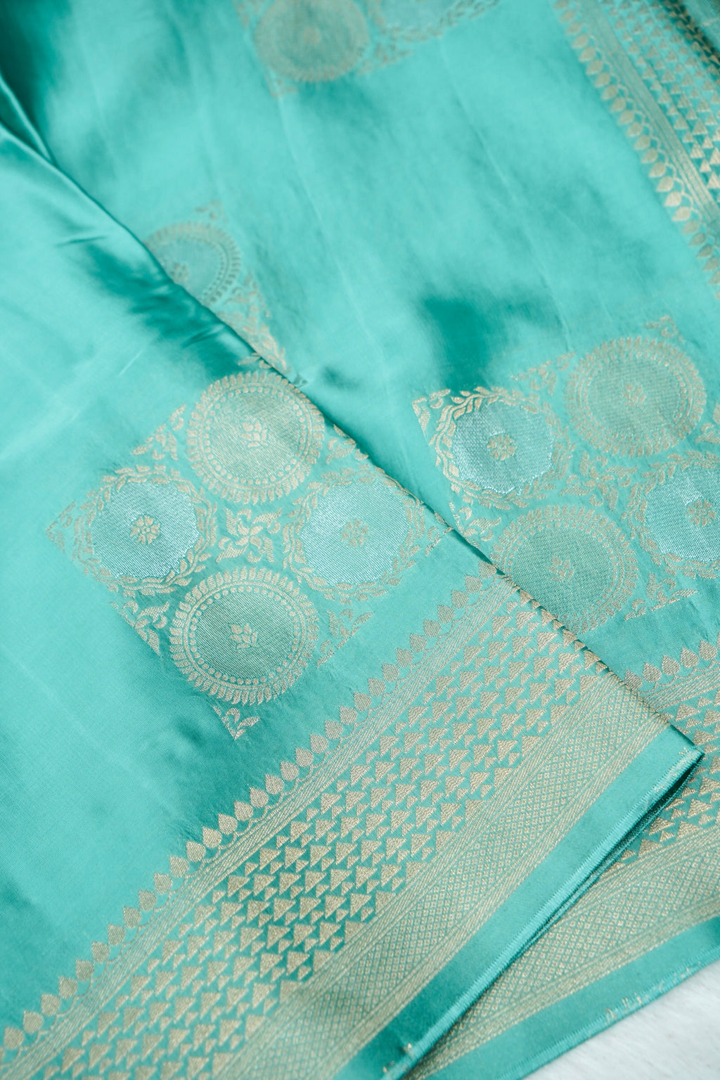 Aqua Green Banarasee Organza Satin Saree