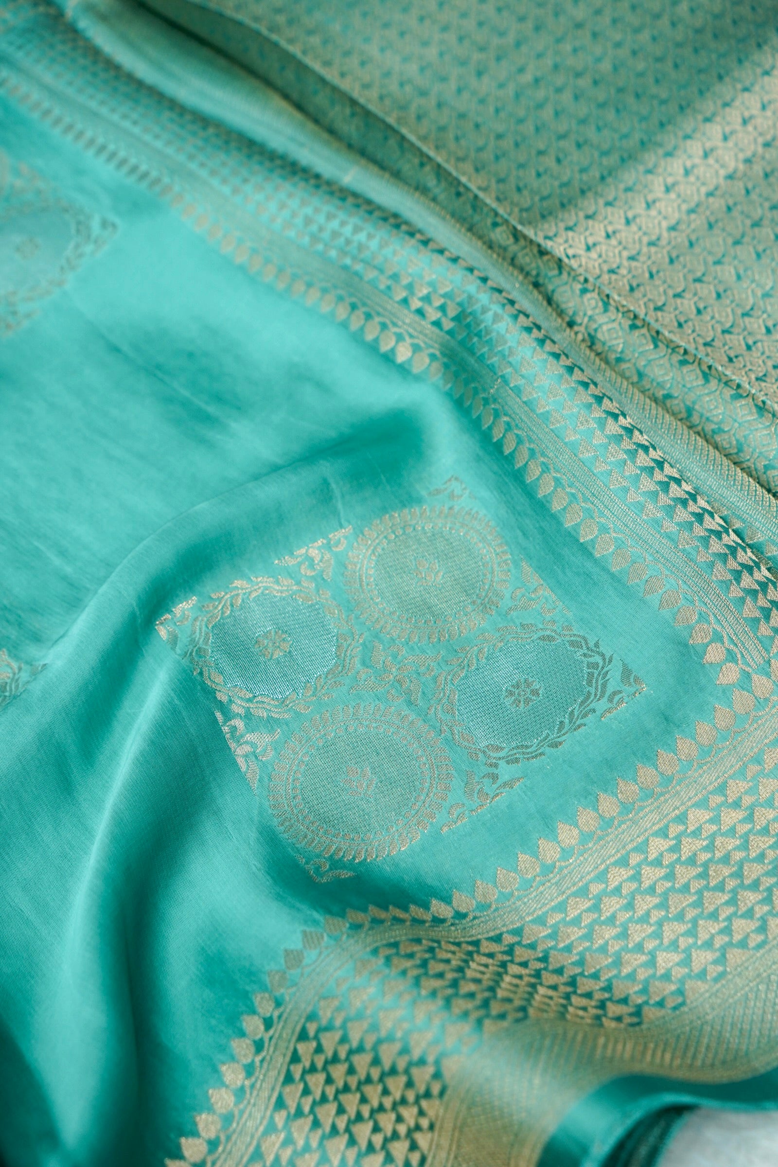 Aqua Green Banarasee Organza Satin Saree
