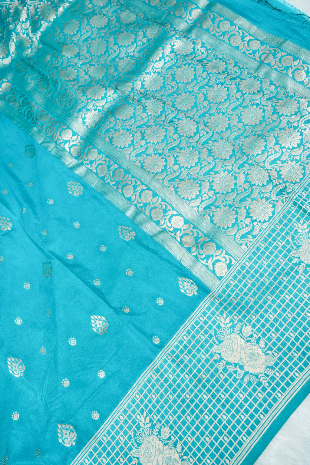 Aqua Blue Banarasee Georgette Saree