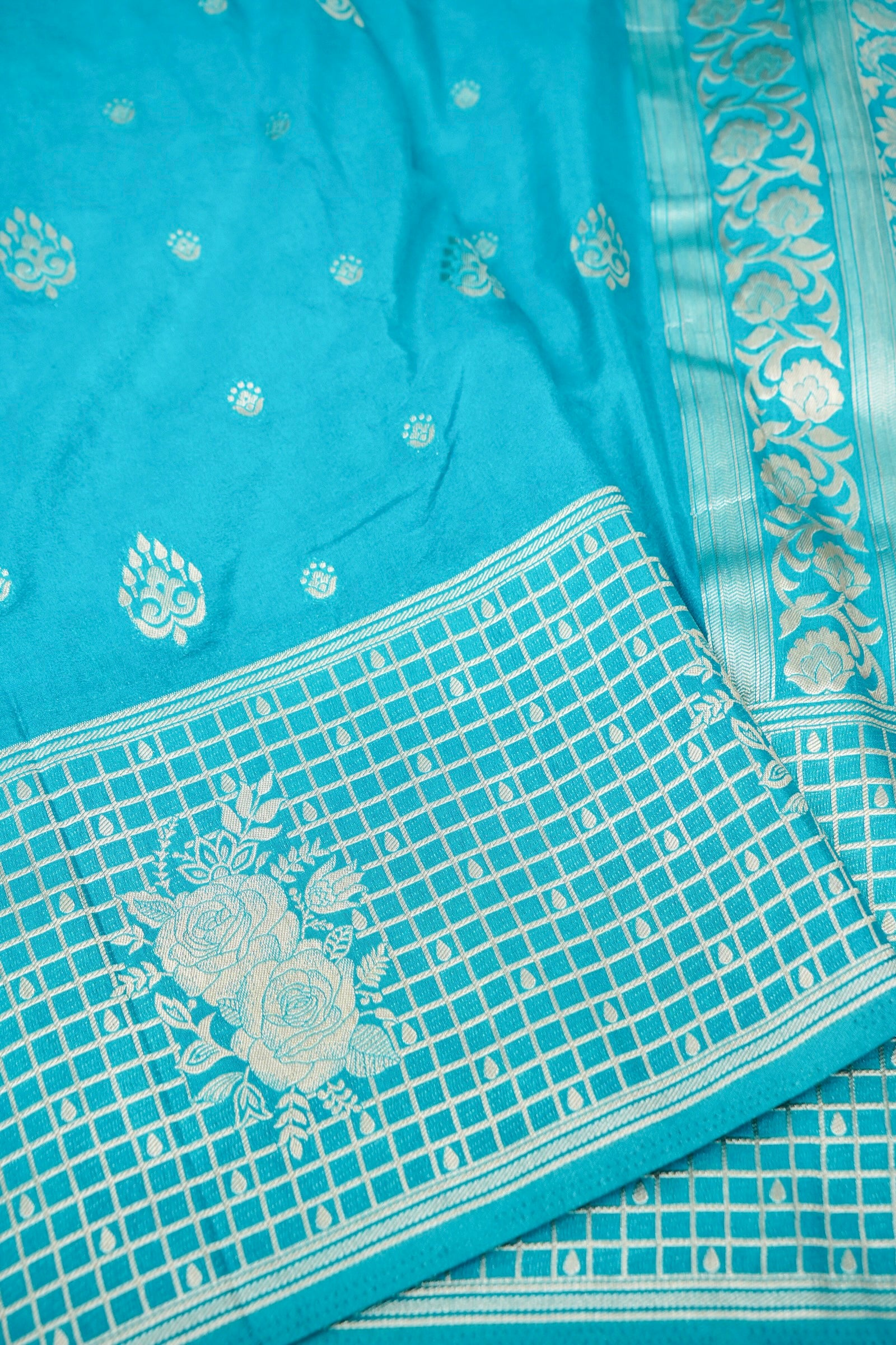 Aqua Blue Banarasee Georgette Saree