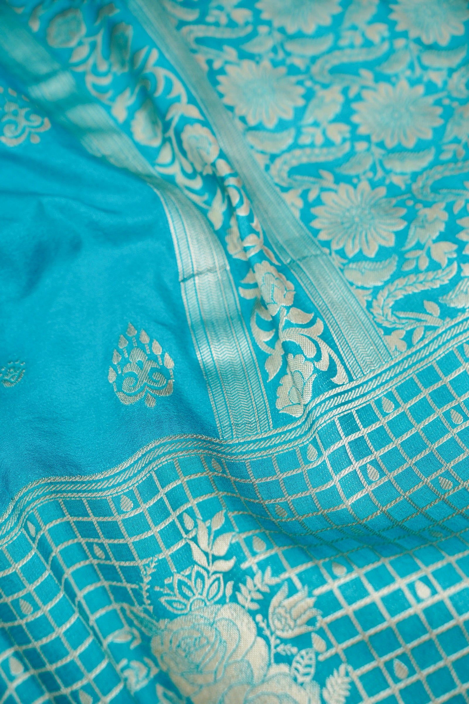 Aqua Blue Banarasee Georgette Saree