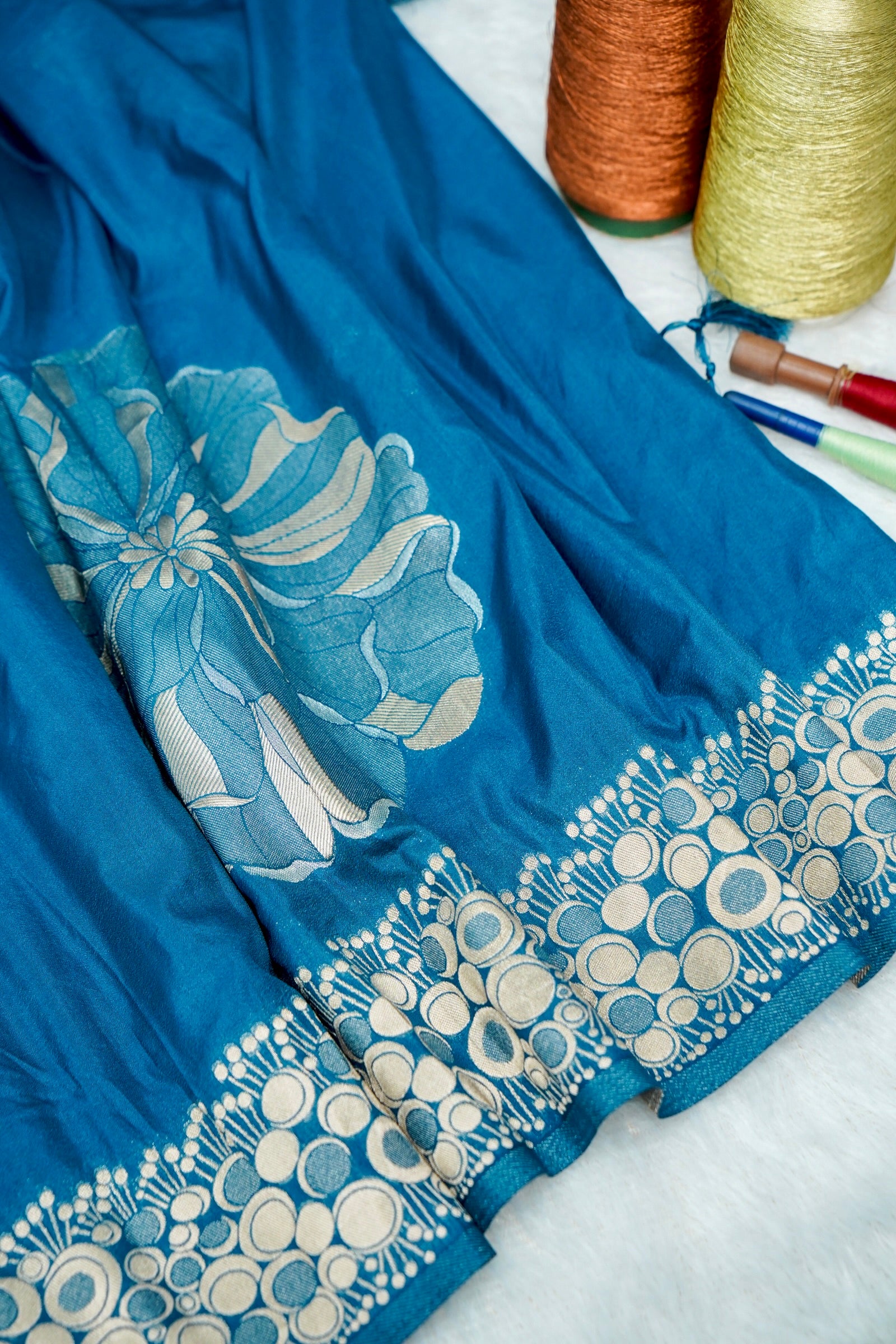 Peacock Blue Banarasee Georgette Saree